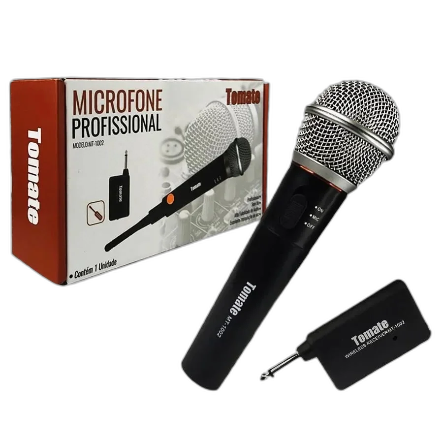 Microfone Profissional Sem Fio Tomate Mt-1002 Preto E Prata