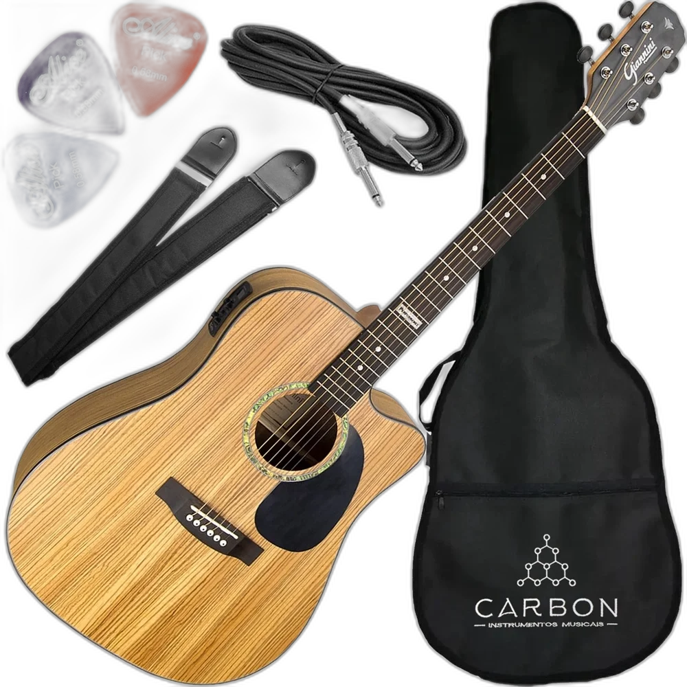 Kit Violão Folk Eletroacústico Giannini Gf1d Zw Com Afinador