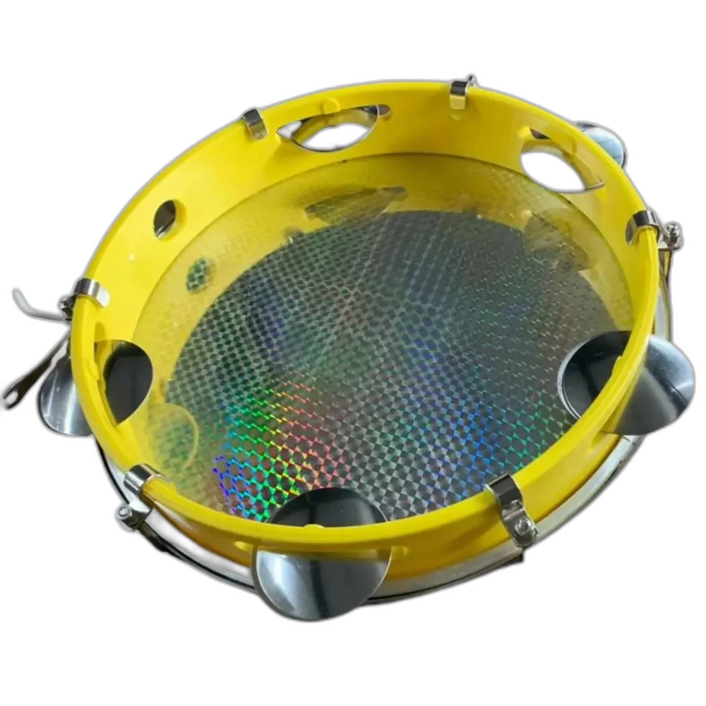 Pandeiro Luen 12 Pol Pele Holográfica Amarelo Profissional