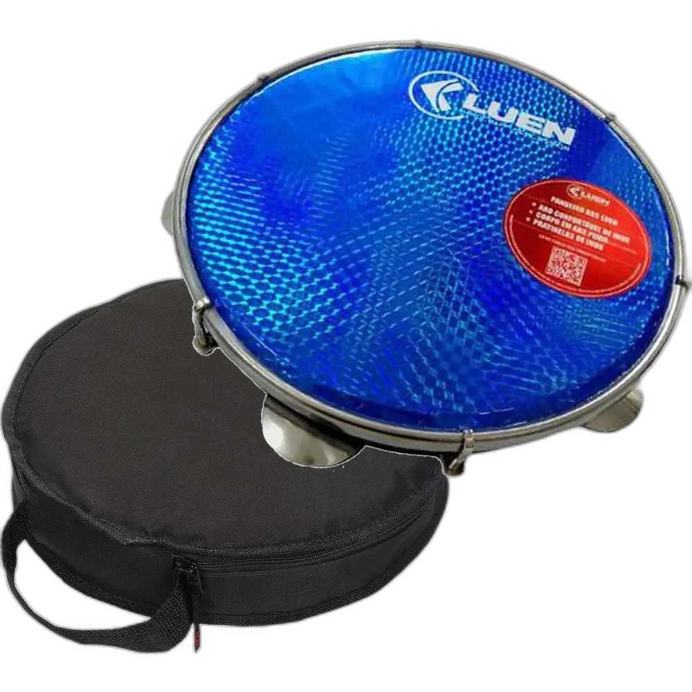 Pandeiro Profissional Luen 12 Pele Holográfica Azul + Capa