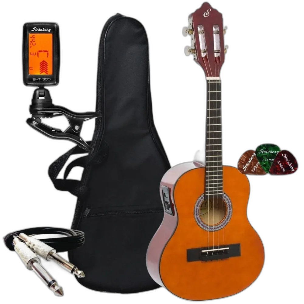 Kit Cavaco Eletroacústico Capa Cabo Palhetas Encordoamento