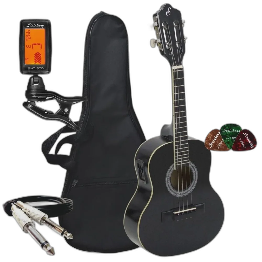 Kit Cavaco Eletroacústico Capa Cabo Palhetas Encordoamento