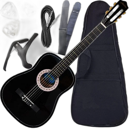 Kit Violão Infantil Acústico Nylon Preto Completo C/ Capa