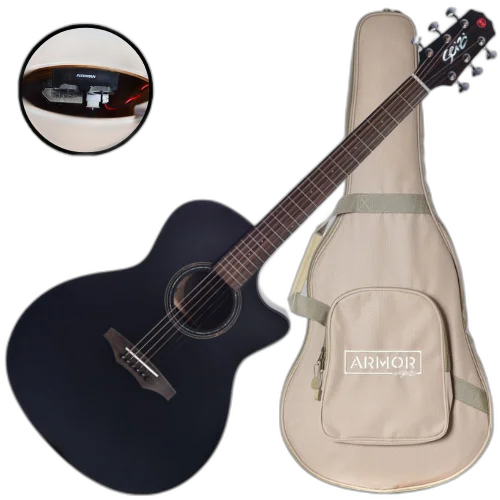 Violão Eletroacústico Seizi Supreme Ryu Cutaway Black Top com Tampo Ovangkol Sólido Pré Fishman Sonitone e Bag Armor 10360537